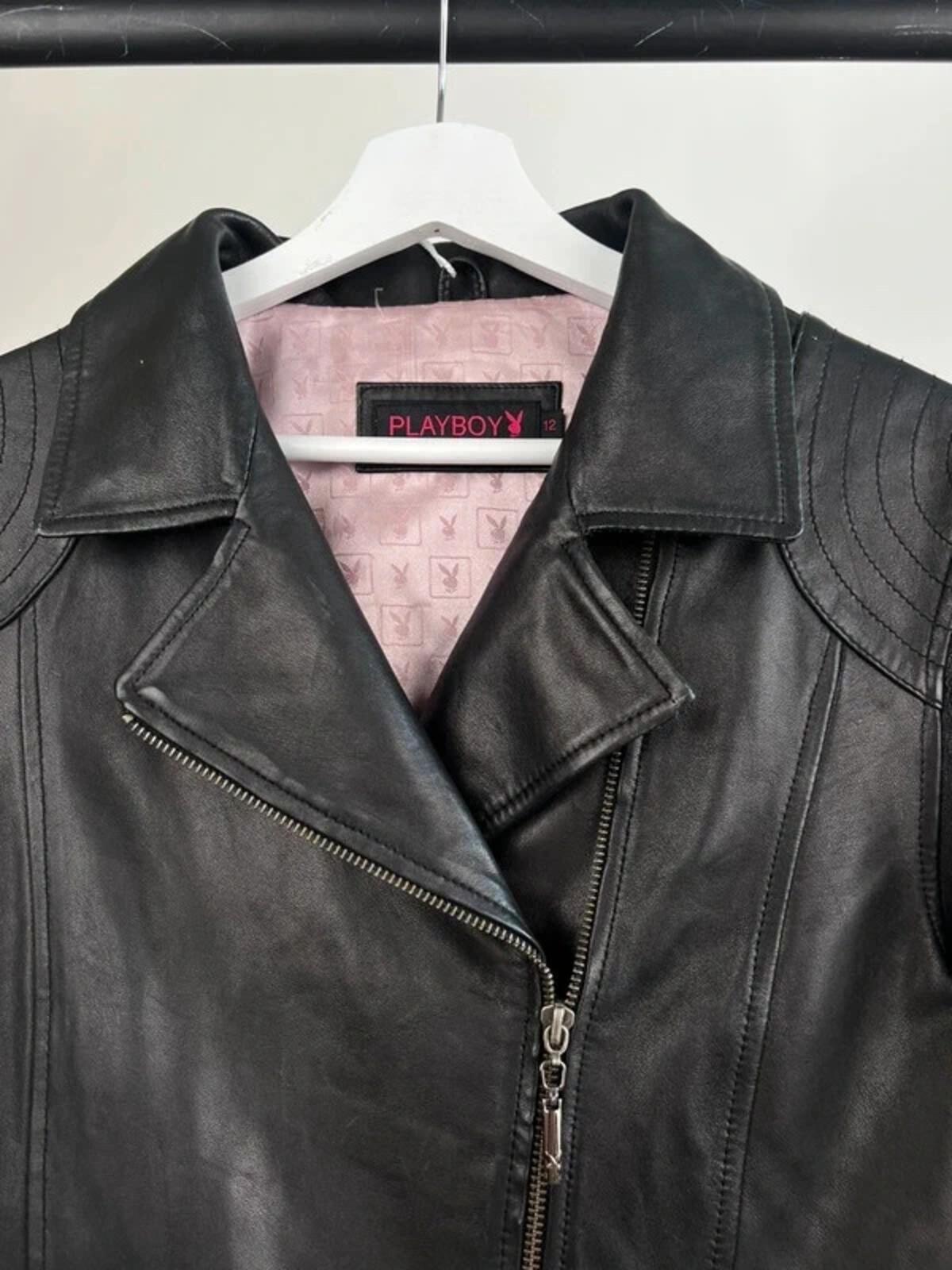 Vintage 90s Playboy Leather Biker Jacket