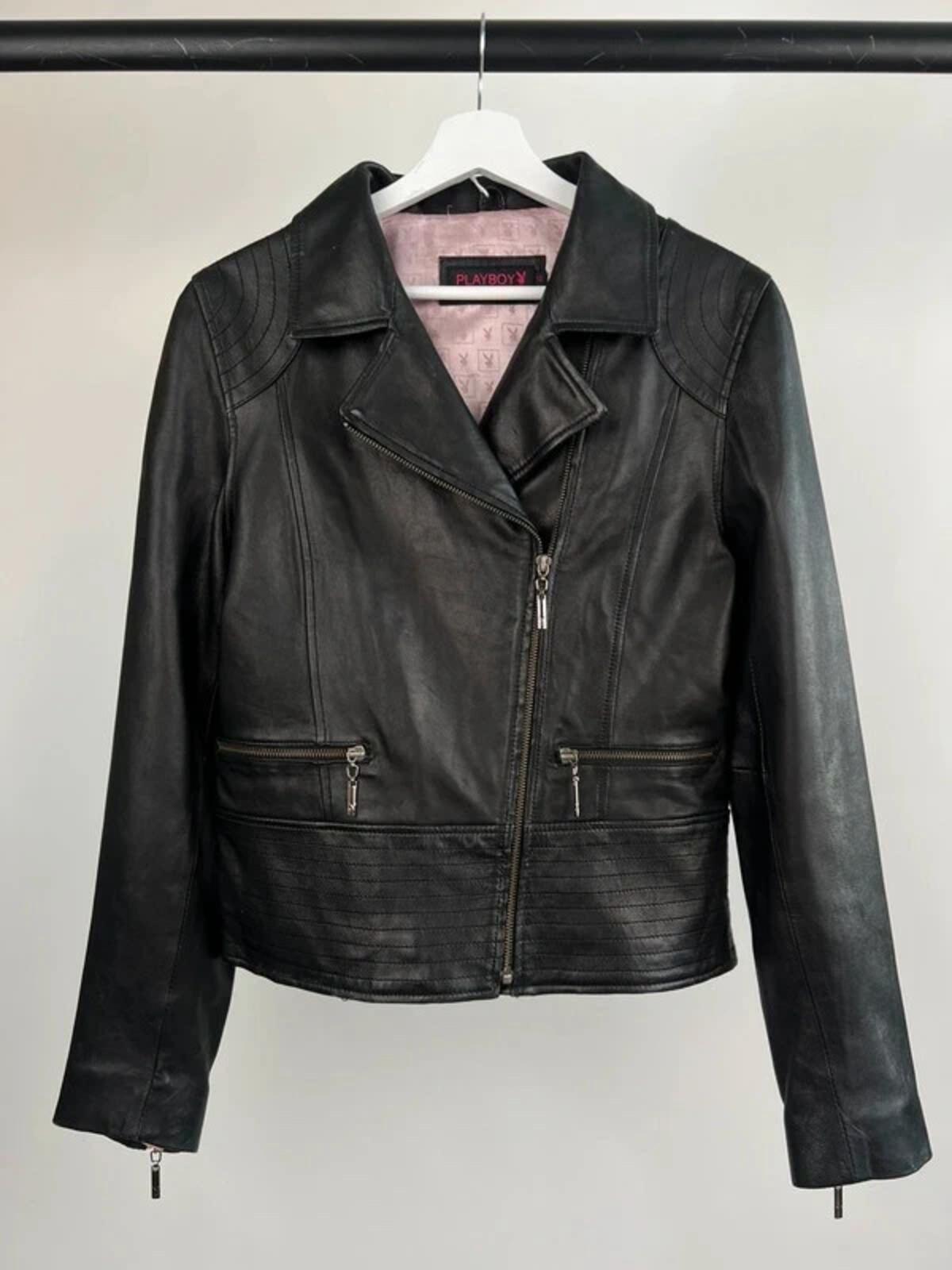 Vintage 90s Playboy Leather Biker Jacket