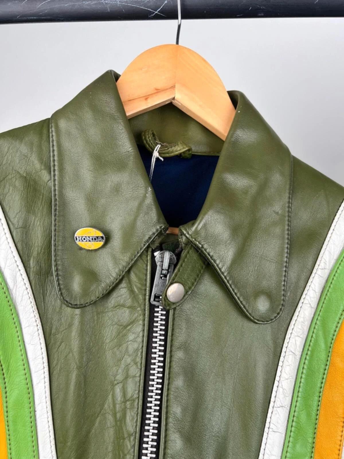 Vintage 70s Honda Leather Motorbike Jacket & Trousers Set
