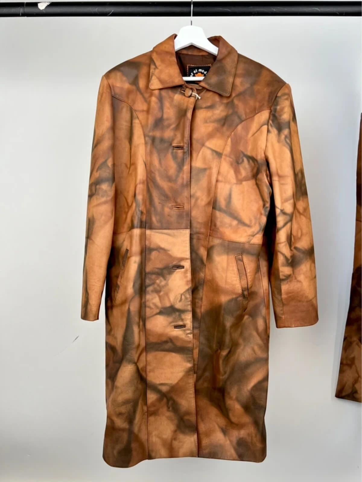 Vintage 90s Two Piece Camo Leather Trench Suit