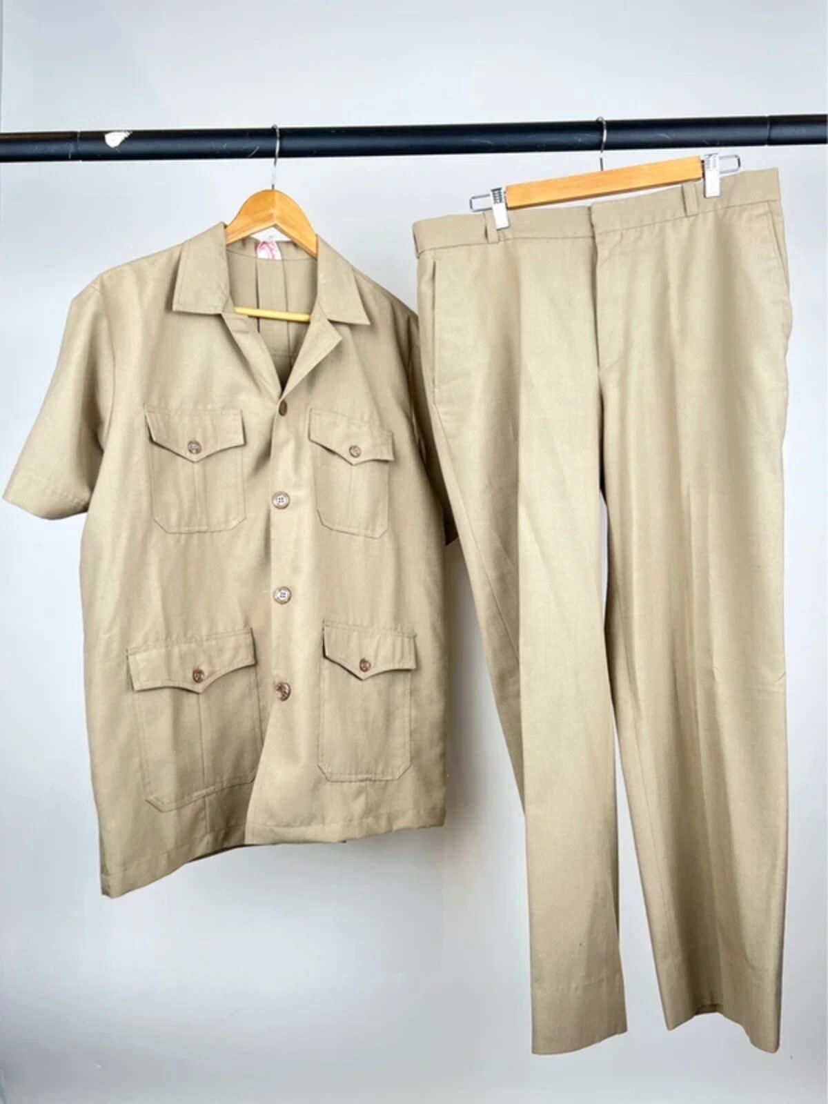 Vintage 70s Safari Short Sleeve Summer Suit