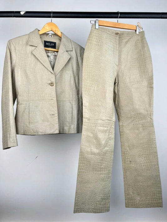Vintage 90s Milan Two Piece Leather Snakeskin Suit