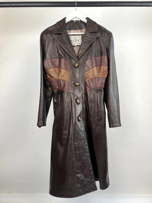 Vintage 70s Striped Long Leather Trenchcoat
