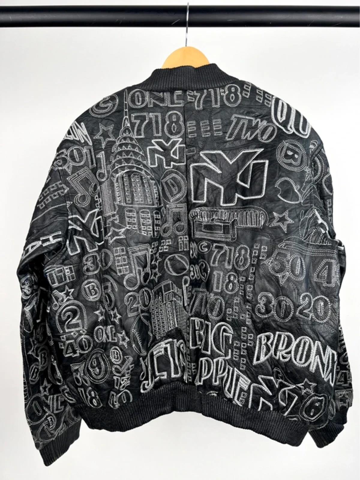Vintage 90s New York Embroidered Leather Jacket