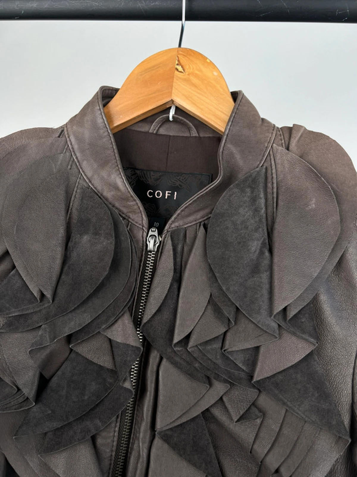 Vintage 90s Ruffle Leather Jacket