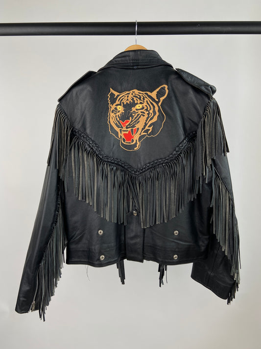 Vintage 70s Leather Tassel Tiger Jacket