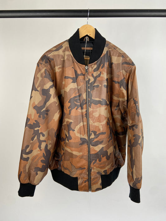 Excelled Camo 90s Leather Bomber Jacket