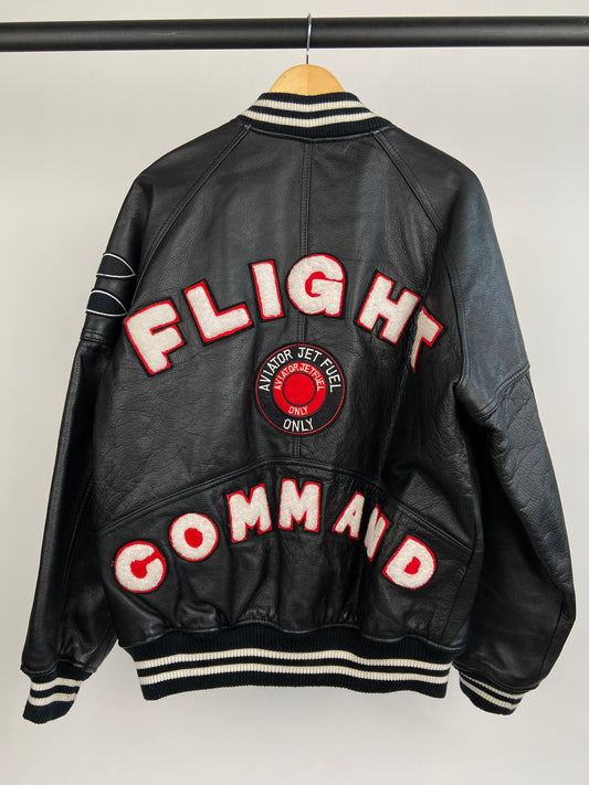 Flight Command 90s Leather Baseball Jacket